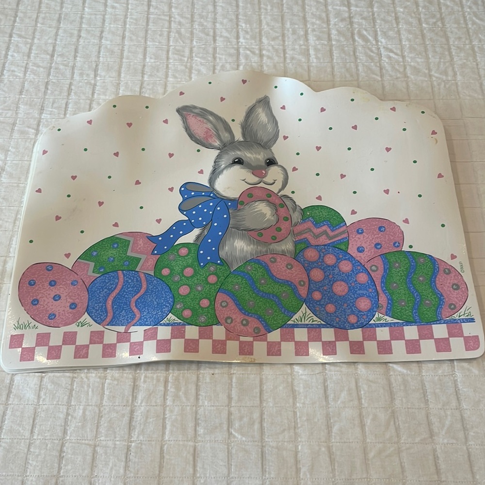 Bundle 4 Barth Dreyfuss happy Easter placemats bunny rabbit eggs vinyl pink blue